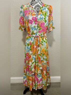 Rails Eliana Day Garden Tiered Tie Midi Dress Floral Multicolor 
Size Small